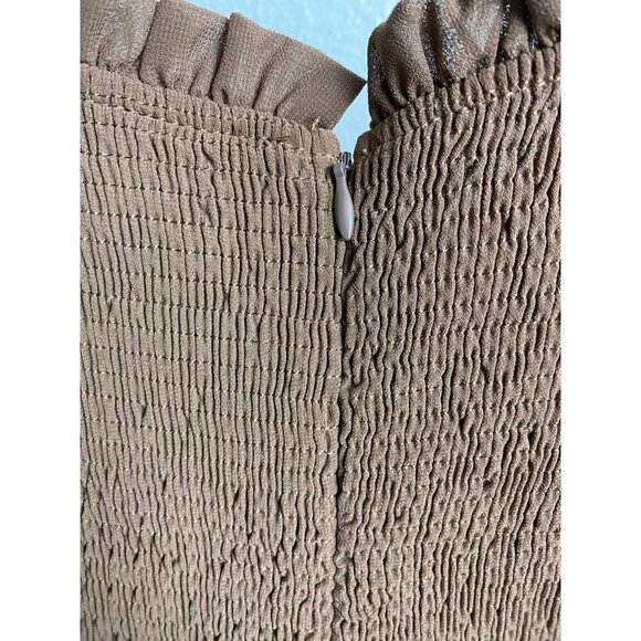 Miou Muse Brown Smocked Top Womens size Large Long Sleeve Boho Capsule Peasant - Picture 9 of 11